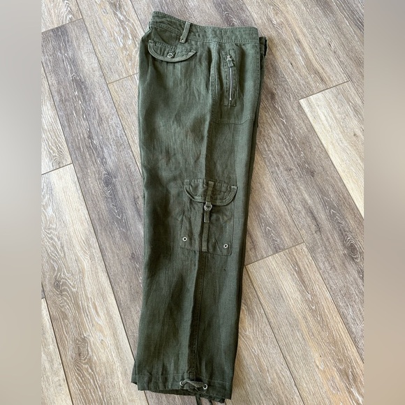 🛍️ NWOT 100% Linen Green pants ( Jogger style or cargo) - Picture 2 of 8